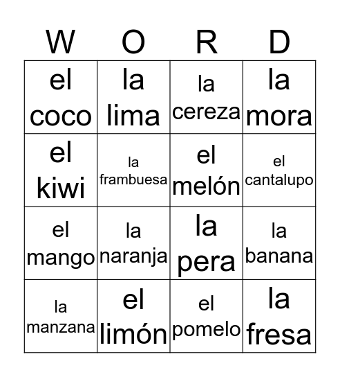 LAS FRUTAS Bingo Card