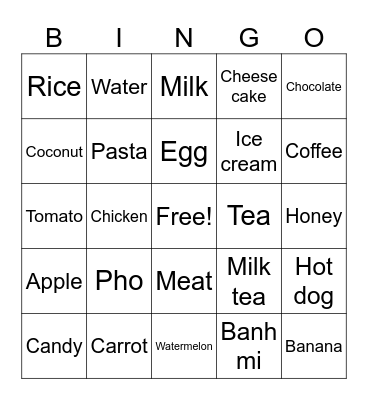 Food Bingo Card