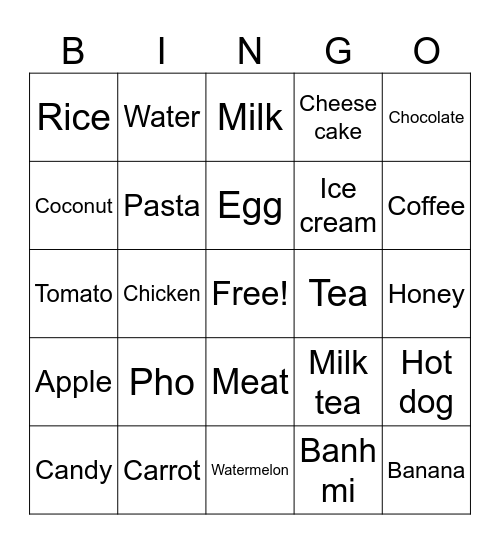 Food Bingo Card