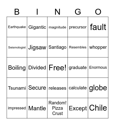 Earthquake Phonics BINGO!!! Bingo Card