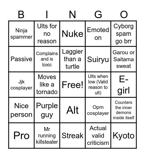 Tsb bingo Card