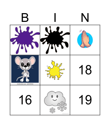 weather, colours, numebrs 6yrs Bingo Card