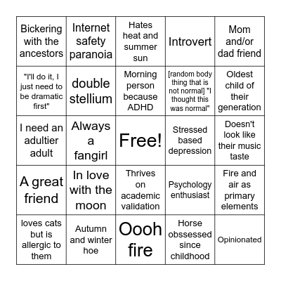 Alexandrina's Bingo Card