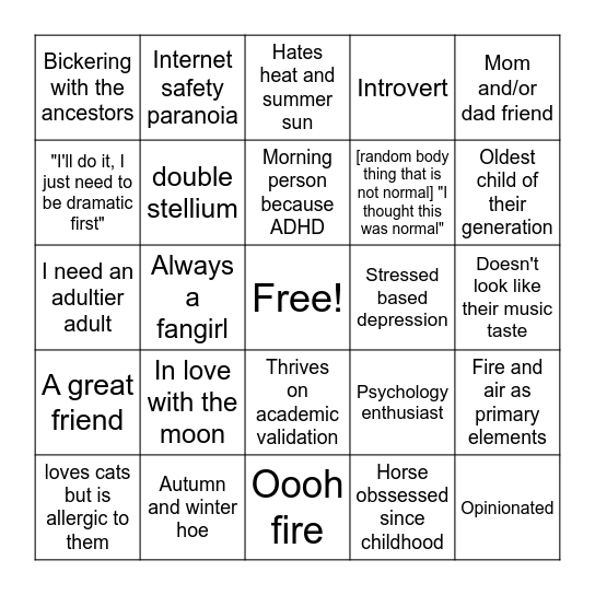 Alexandrina's Bingo Card