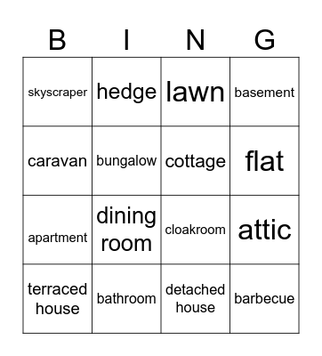 Houses Bingo Card