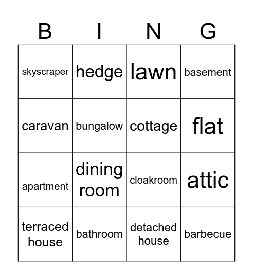 Houses Bingo Card