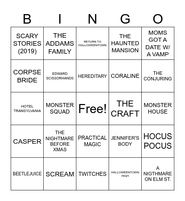 Halloween Movies Bingo Card