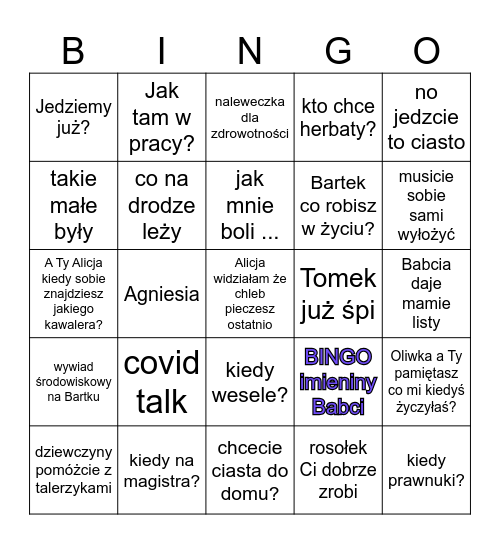 Imieniny Babci 2024 Bingo Card