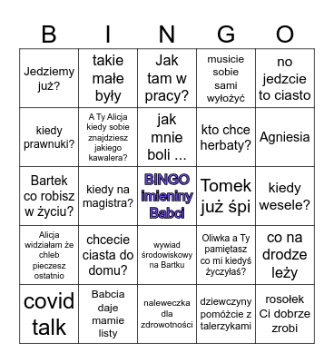 Imieniny Babci 2024 Bingo Card