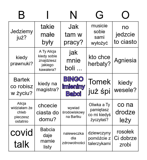 Imieniny Babci 2024 Bingo Card