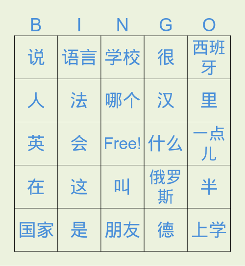 ZNX 这哪个国家语言德法英俄 Bingo Card