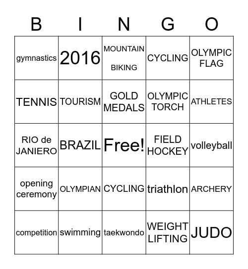 OLYMPICS BINGO Card