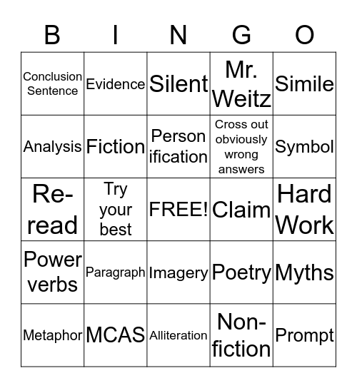 MCAS Review Bingo! Bingo Card