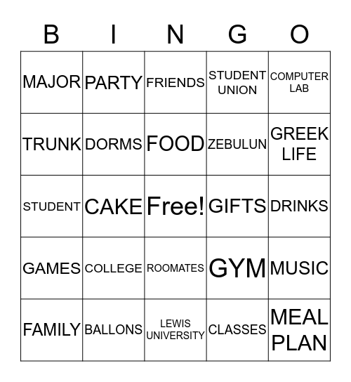 ZEBULUN'S TRUNK PARTY Bingo Card