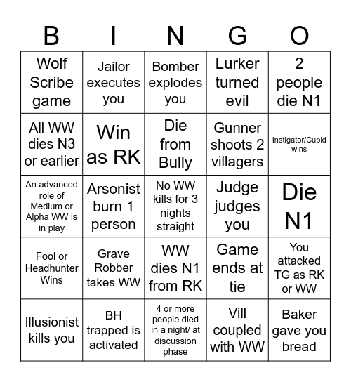 Wolvesville Bingo with Crazy Games and QG Bingo Card