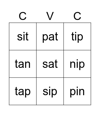 Phonics Bingo Card