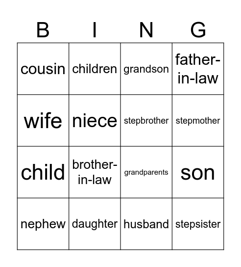 Introduction. Family Bingo Card