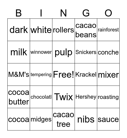 CHOCOLATE BINGO Card