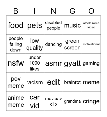 ig reels bingo Card