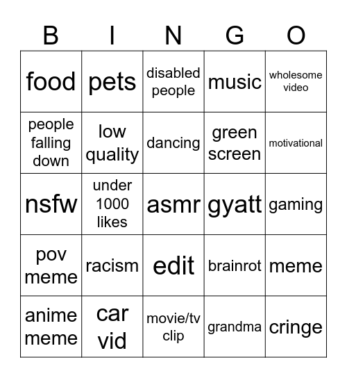 ig reels bingo Card