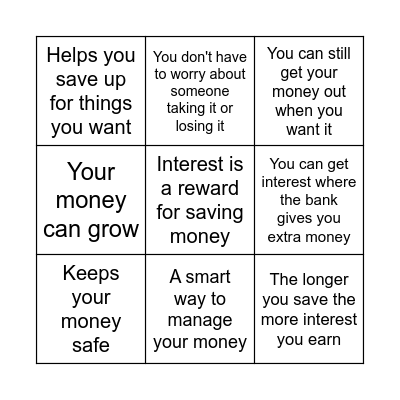 Benefits of a Savings Account Bingo Card