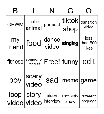 TikTok Bingo Card