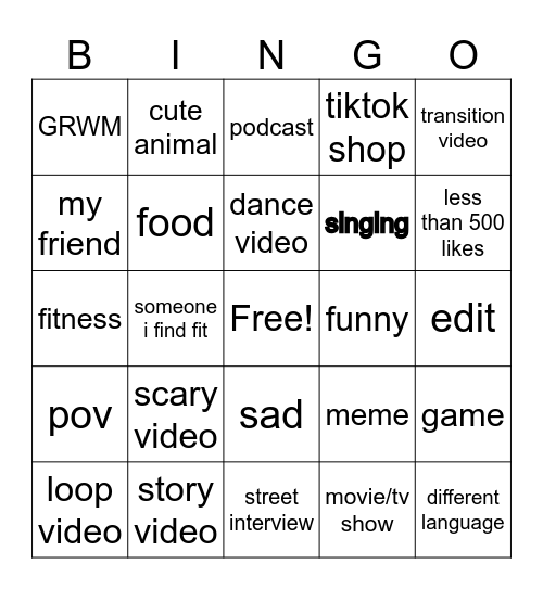 TikTok Bingo Card