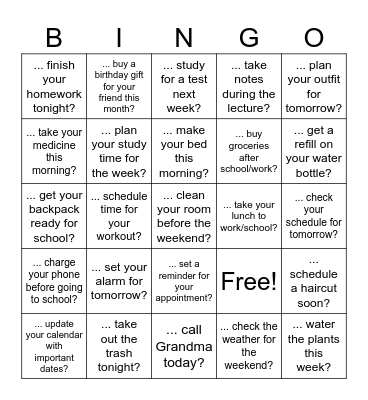 Do you need to ...? Bingo Card