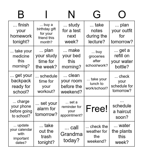 Do you need to ...? Bingo Card