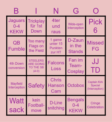 NFL Week 4 Bingo Card
