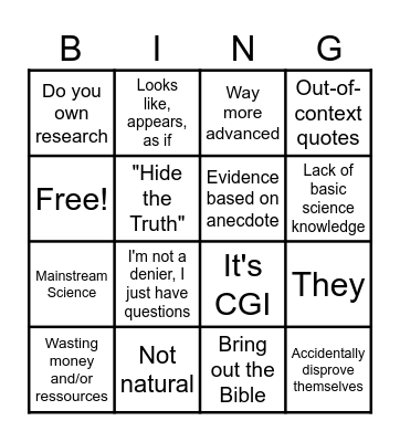 Conspiracy theory Bingo card Bingo Card