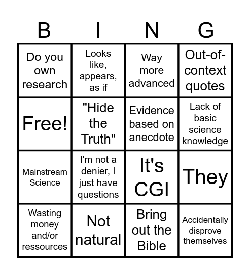 Conspiracy theory Bingo card Bingo Card