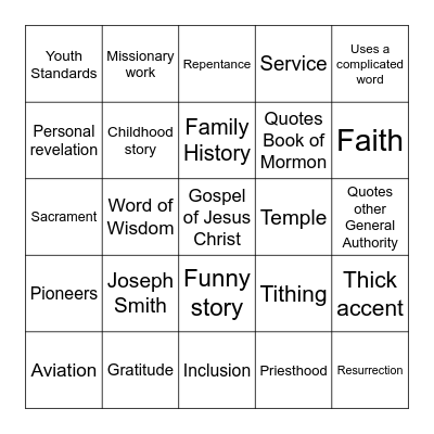 General Conference Bingo Card