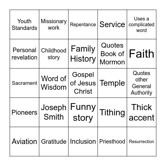 General Conference Bingo Card