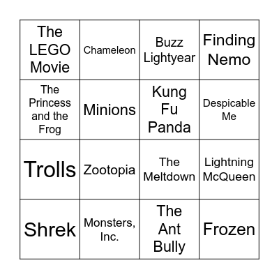 Animated Movies Bingo Card