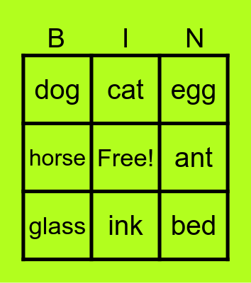 Alphabet A-I Bingo Card