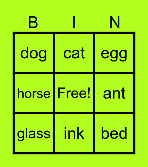 Alphabet A-I Bingo Card
