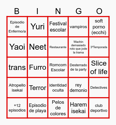 Anime De Temporada Bingo Card