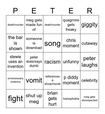 Family Guy Bingo Card