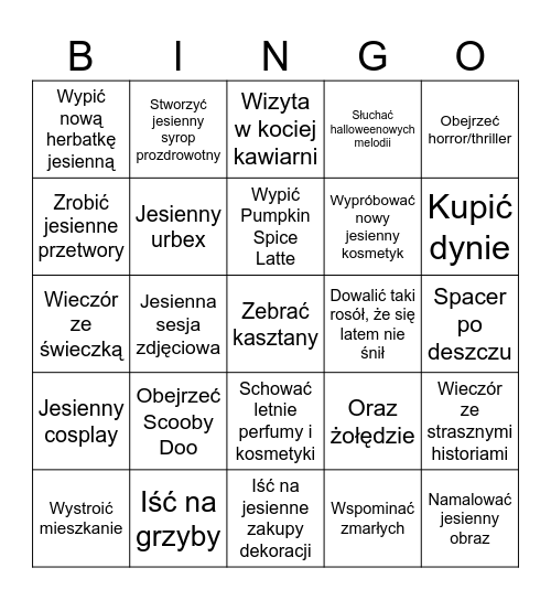 Jesień Bingo Card