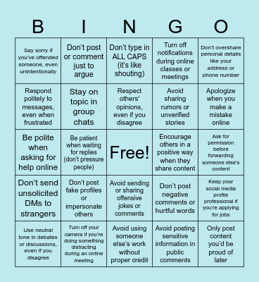 NETIQUETTE BINGO Card