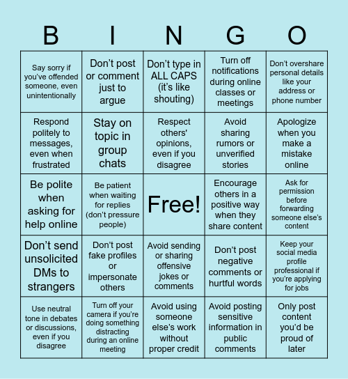 NETIQUETTE BINGO Card