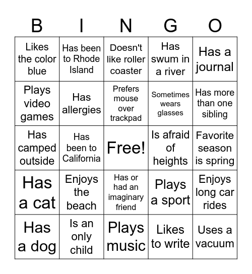 Inclusion Bingo for Children Bingo Card