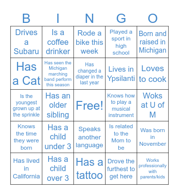 Baby Franz Sprinkle Bingo Card