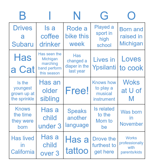 Baby Franz Sprinkle Bingo Card