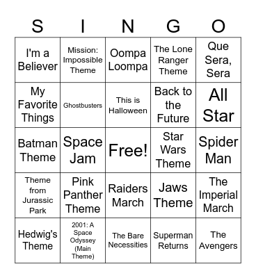 SINGO! Movies Edition Bingo Card