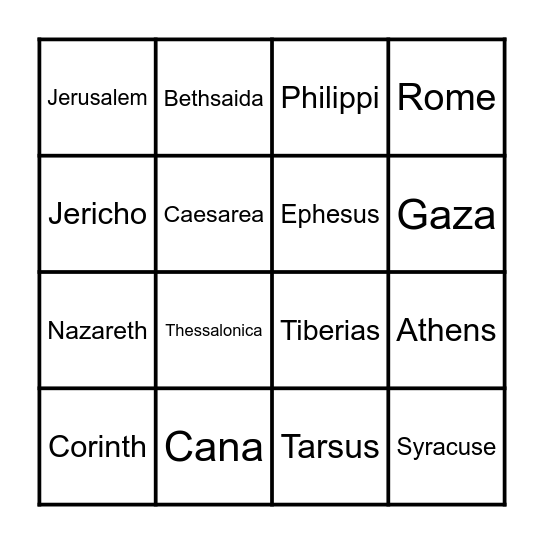 New Testament Cities and Towns Bingo Card