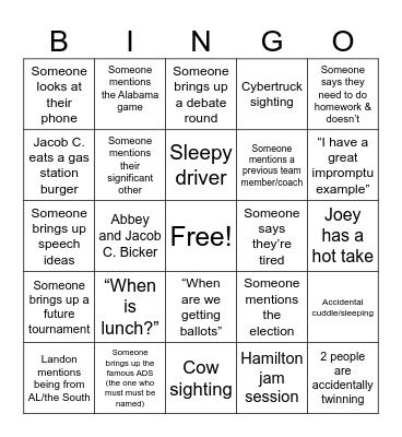 ROAD TRIP EDITION Bingo Card