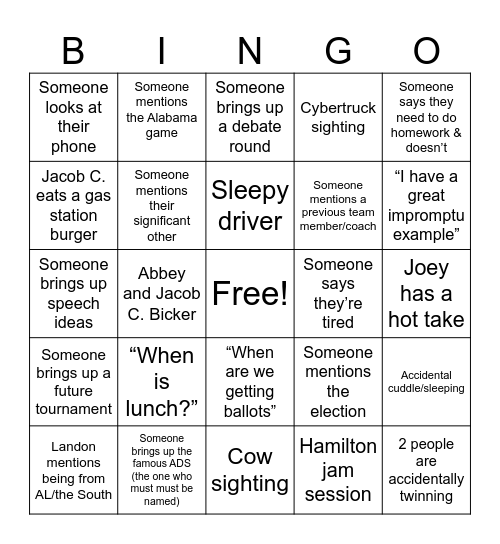 ROAD TRIP EDITION Bingo Card