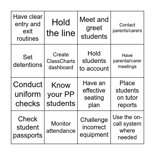 High Expectations Bingo Card